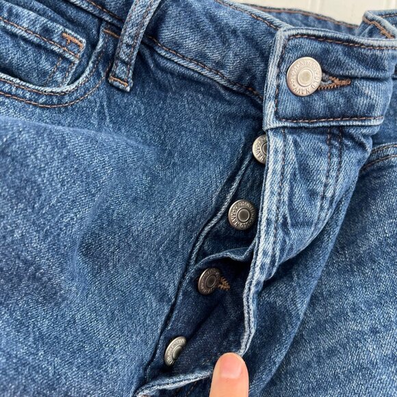 Old Navy Extra High Rise Kicker Boot Cut Denim Jeans Size 10 Blue Distressed - Picture 3 of 7